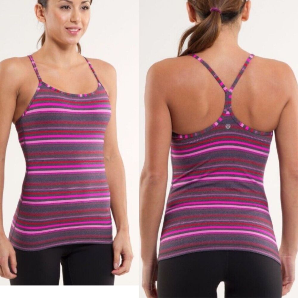 Lululemon Power Y Tank Elevation Space Dye Pink Purple Stripes Size XS Active